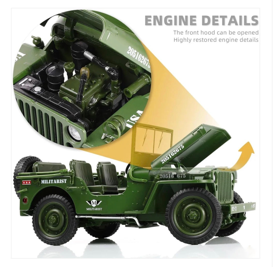 Milatry jeep die cast metal